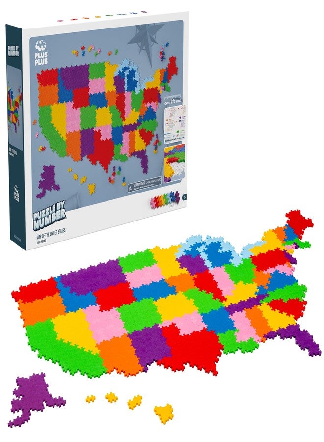 Plus-Plus PLUS PLUS - Puzzle by Number - 1,400 Piece Map of The United States - Construction Building Stem/Steam Toy, Interlocking Mini Puzzle Blocks for Kids - Image 1